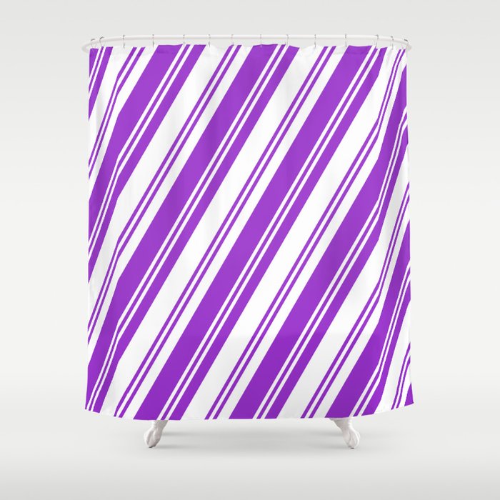Dark Orchid & White Colored Lined/Striped Pattern Shower Curtain