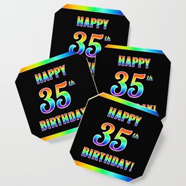 [ Thumbnail: Fun, Colorful, Rainbow Spectrum “HAPPY 35th BIRTHDAY!” Coaster ]