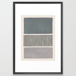 Gray Beige Black Lines Minimalist Framed Art Print
