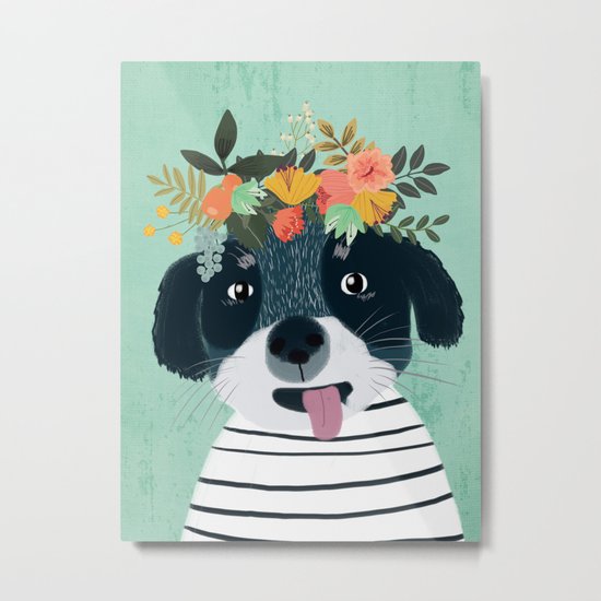 PUPPY DOGS WITH FLOWERS Metal Print