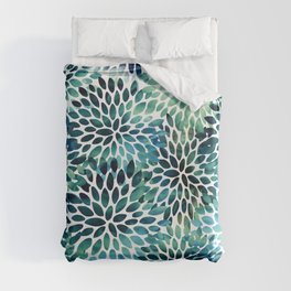 Floral Watercolor, Navy, Blue Teal, Abstract Watercolor Duvet Cover