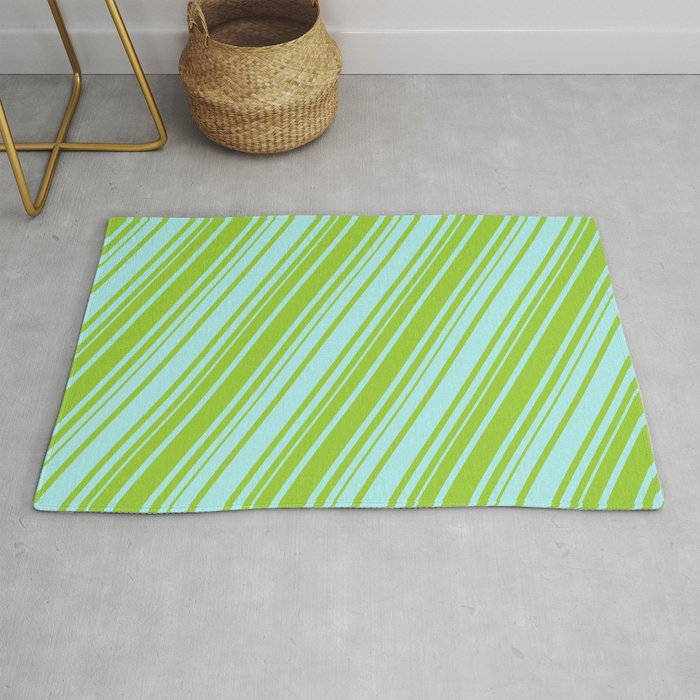 Turquoise and Green Colored Lined Pattern Rug