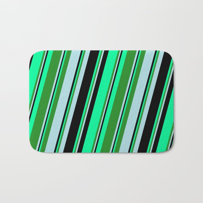 Green, Forest Green, Powder Blue, and Black Colored Striped/Lined Pattern Bath Mat