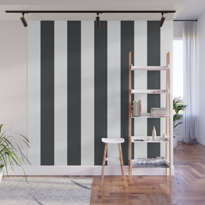 Onyx Grey Solid Color White Vertical Lines Pattern Wall Mural By Makeitcolorful Society6