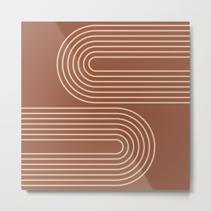 Geometric Lines Rainbow 13 in Terracotta Beige Metal Print