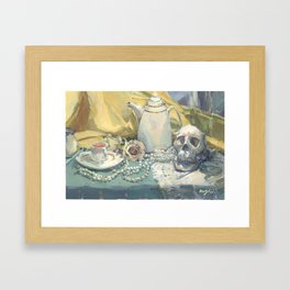 tea, roses and skull Framed Art Print