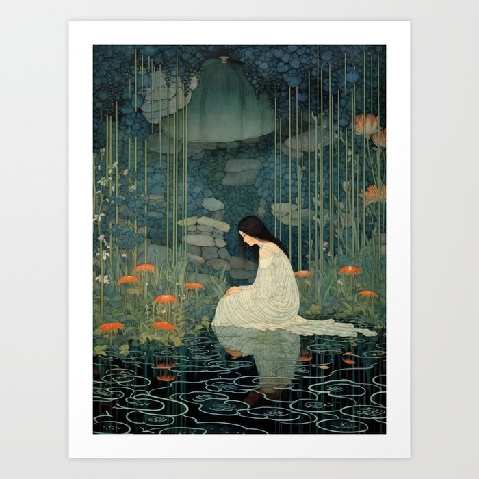 Girl in Pond Art Print