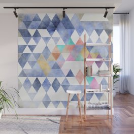 Abstract Blue Lilac Pink White Watercolor Argyle Triangles Wall Mural