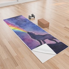 Galaxy Wolf Howling Rainbow Yoga Towel