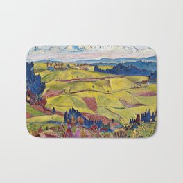 Chamonix Valley and Snow-capped French Alps landscape by Cuno Amiet Bath Mat | Harvest, Orchards, Mountblanc, Province, Farms, Chamonix, Vineyard, Frenchalps, Valley, Mountains 