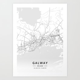 Galway, Ireland - Light Map Art Print
