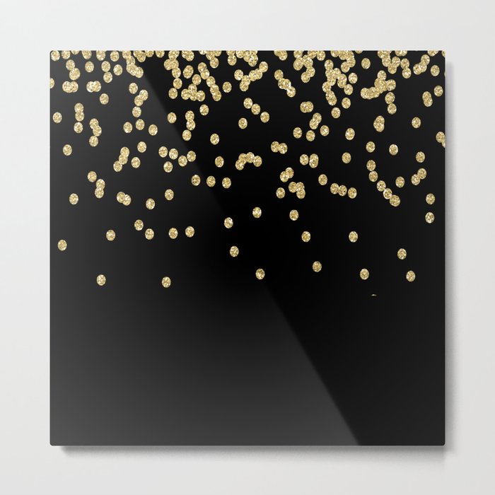Sparkling gold glitter confetti on black - Luxury design Metal Print