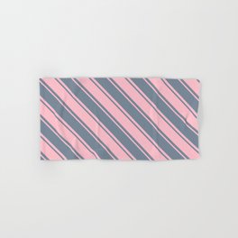 [ Thumbnail: Light Slate Gray and Pink Colored Stripes/Lines Pattern Hand & Bath Towel ]