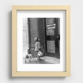 'Strictly No Elephants' vintage humorous child verses the world black and white photograph / black and white photography Recessed Framed Print