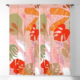 Tropical Foliage Pattern 2 - Orange & pink Boho Blackout Curtain
