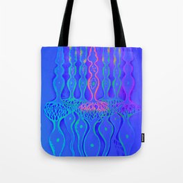 Cone cells rod cells and bipolar neurons in the retina, fluorescent drawing Tote Bag