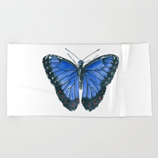 Blue Morpho butterfly watercolor painting Beach Towel