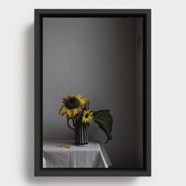 Still life Sunflowers on striped vase Framed Canvas
