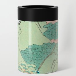 Cranes over Mountains Forests Vintage Japanese Pattern Can Cooler