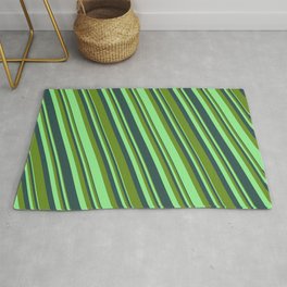 [ Thumbnail: Dark Slate Gray, Green & Light Green Colored Lined/Striped Pattern Rug ]