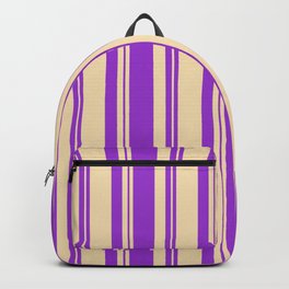[ Thumbnail: Dark Orchid and Tan Colored Pattern of Stripes Backpack ]