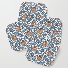 Iznik Tile Pattern Blue White Brown Coaster