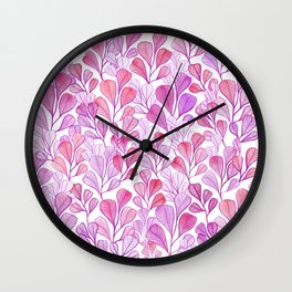 Pink and orange leaf pattern Wall Clock