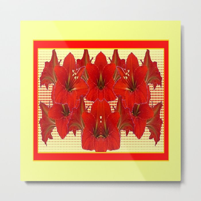 YELLOW CONTEMPORARY CLUSTER RED AMARYLLIS FLOWERS Metal Print