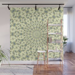 Radial Pattern In Blue and Pale Yellow On White Wall Mural