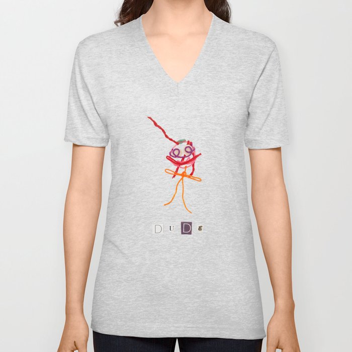 Orange and Red Figurative word art that is edgy, minimalistic and whimsical V Neck T Shirt
