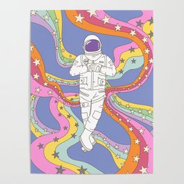 retro boho rainbow astronaut  Poster