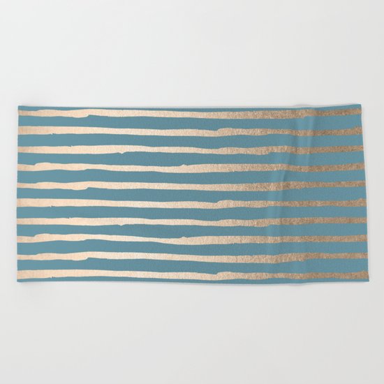Abstract Stripes Gold Tropical Ocean Blue Beach Towel