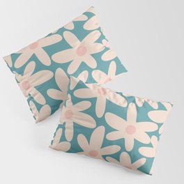 Daisy Time Retro Floral Pattern Teal Blue and Blush Pink Pillow Sham