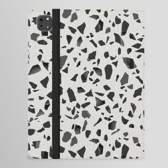 Black and white terrazzo flooring seamless pattern iPad Folio Case