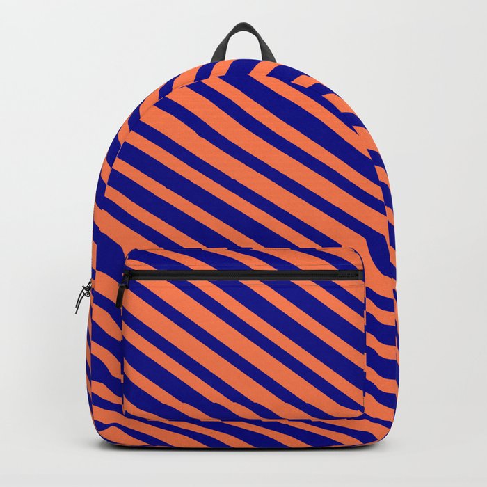 Coral & Dark Blue Colored Stripes Pattern Backpack