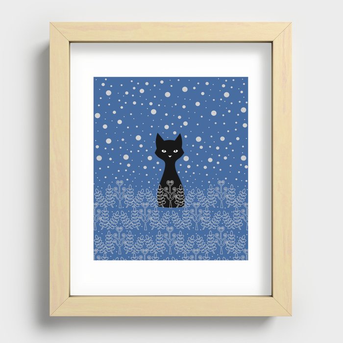 Black winter cat Recessed Framed Print