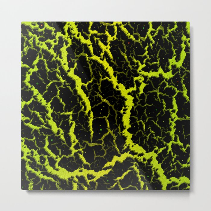 Cracked Space Lava - Lime/Yellow Metal Print