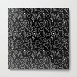 Black And White Hand Drawn Boho Pattern Metal Print
