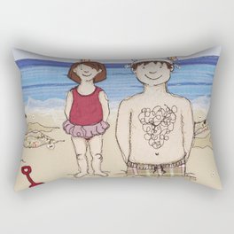 Embroidered Father and Daughter Beach Illustration Rectangular Pillow