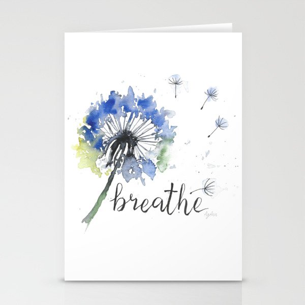 Breathe! Dandelion Floral Botanical Art Stationery Cards