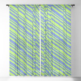[ Thumbnail: Light Green & Royal Blue Colored Lines/Stripes Pattern Sheer Curtain ]