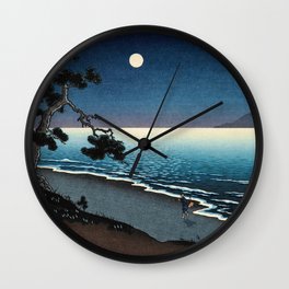 Suma Beach, 1938 by Tsuchiya Koitsu Wall Clock | Islands, Moonlight, Sumabeach, Ukiyo E, Sea, Mountains, Water, Moon, Koitsu, Painting 