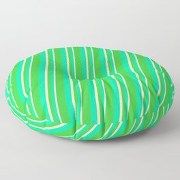 [ Thumbnail: Lime Green, Green & Bisque Colored Stripes Pattern Floor Pillow ]
