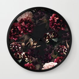 Vintage bouquets of garden flowers. Roses, dark red and pink peony.  Wall Clock