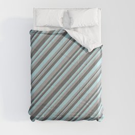 [ Thumbnail: Dim Grey, Powder Blue, and Dark Grey Colored Striped Pattern Comforter ]
