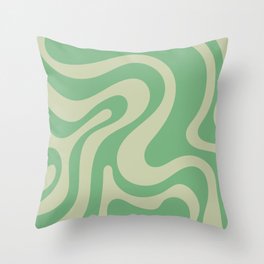 Retro Groovy Swirl Liquid Art - Pale Green Throw Pillow