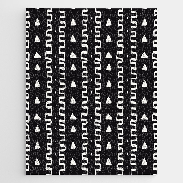 Merit Mud Cloth Black and White Triangle Pattern Jigsaw Puzzle