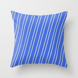 [ Thumbnail: Royal Blue, Cornflower Blue & Pale Goldenrod Colored Lined Pattern Throw Pillow ]