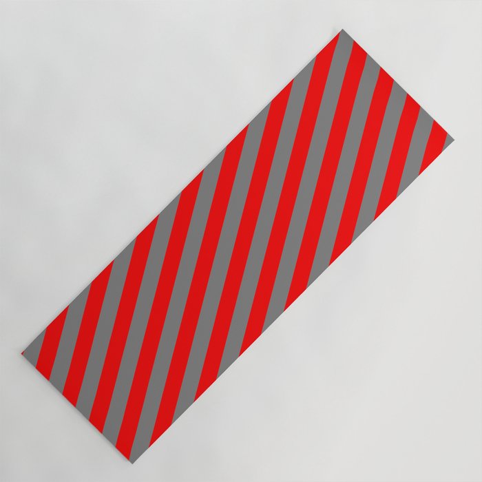 Gray and Red Colored Lined/Striped Pattern Yoga Mat