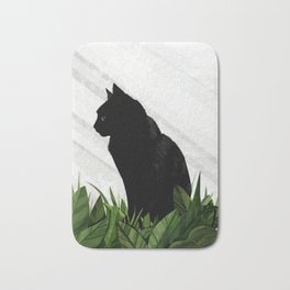 Black cat greenhouse Bath Mat | Painting, Green, Black, Digital, Animal, Cat, Garden, Art, Plant, Pet 